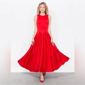 Alice and Olivia Adley drop waist midi dress in bright ruby red, SIZE 0